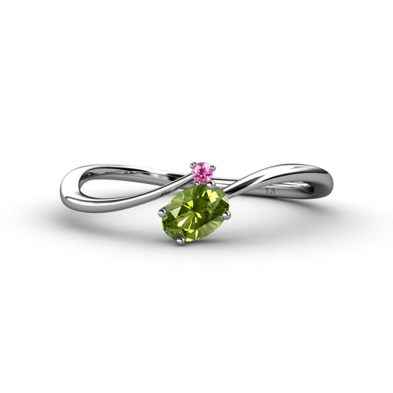 Lucie Bold Oval Cut Peridot and Round Pink Sapphire 2 Stone Promise Ring 