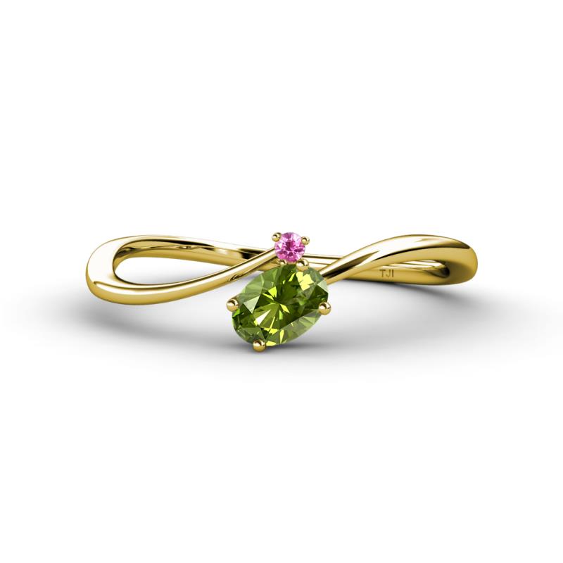 Lucie Bold Oval Cut Peridot and Round Pink Sapphire 2 Stone Promise Ring 