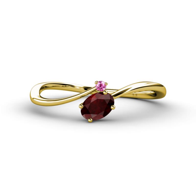 Lucie Bold Oval Cut Red Garnet and Round Pink Sapphire 2 Stone Promise Ring 
