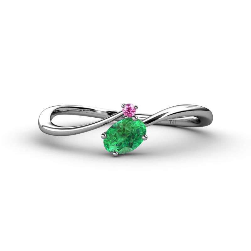 Lucie Bold Oval Cut Emerald and Round Pink Sapphire 2 Stone Promise Ring 