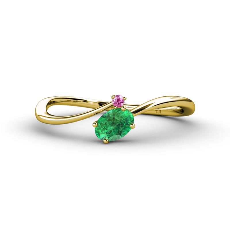 Lucie Bold Oval Cut Emerald and Round Pink Sapphire 2 Stone Promise Ring 