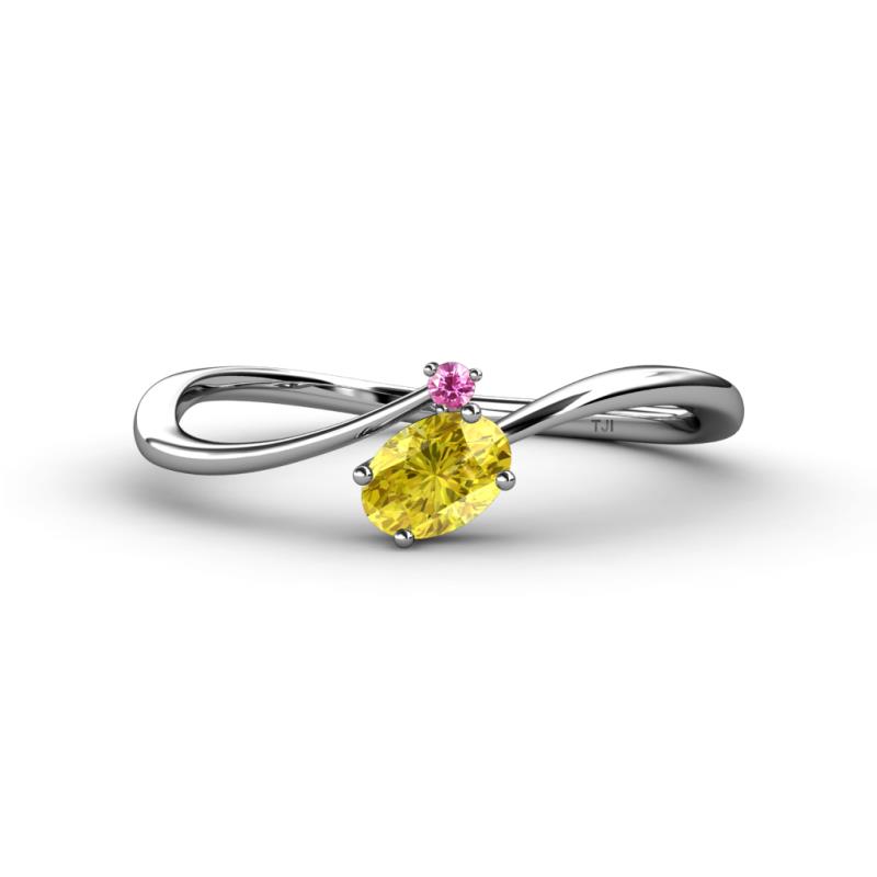 Lucie Bold Oval Cut Yellow Sapphire and Round Pink Sapphire 2 Stone Promise Ring 