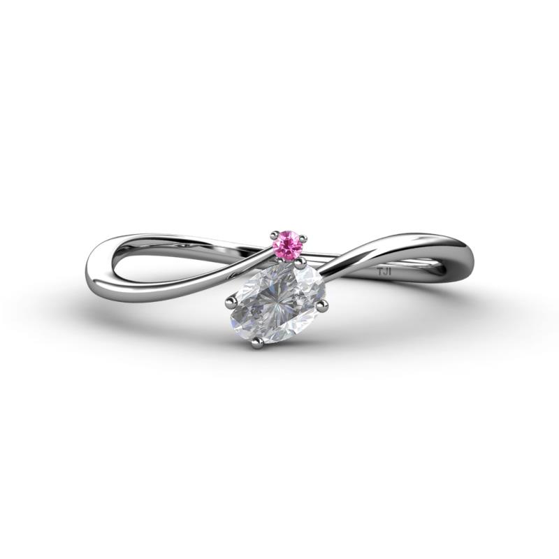 Lucie Bold Oval Cut White Sapphire and Round Pink Sapphire 2 Stone Promise Ring 