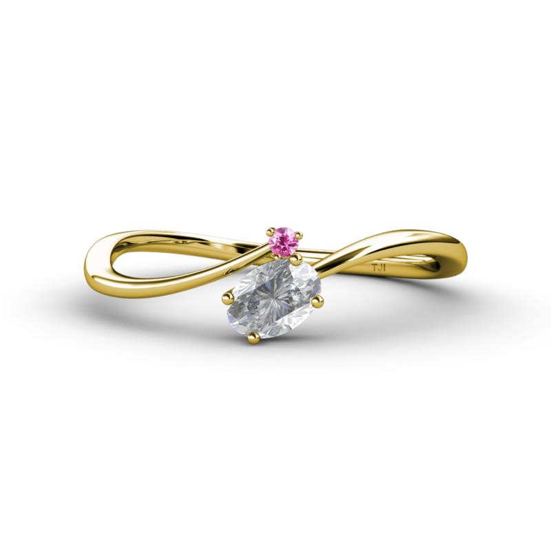 Lucie Bold Oval Cut White Sapphire and Round Pink Sapphire 2 Stone Promise Ring 