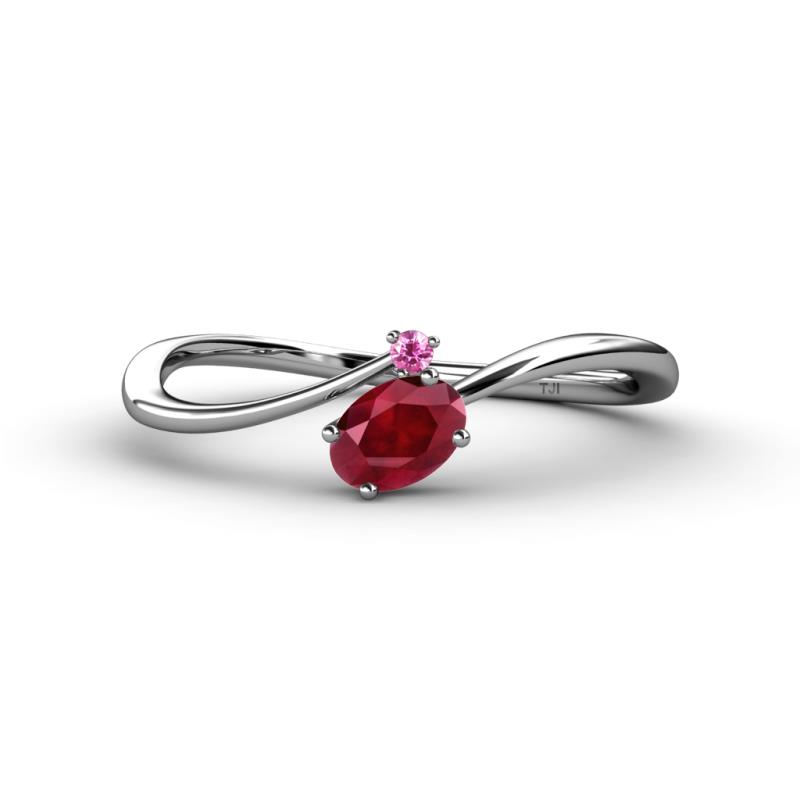 Lucie Bold Oval Cut Ruby and Round Pink Sapphire 2 Stone Promise Ring 