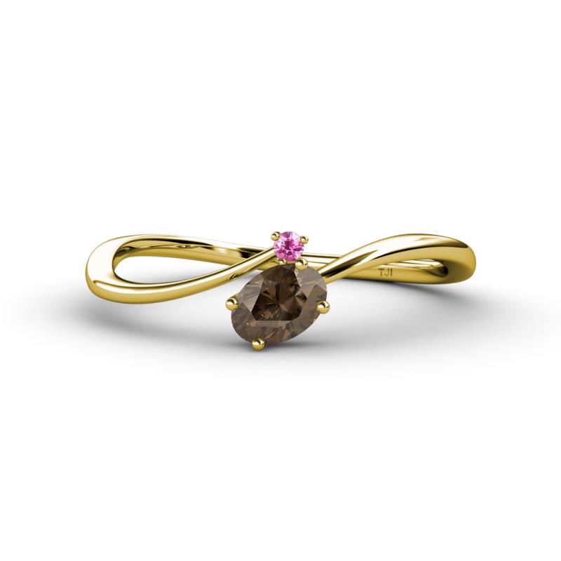 Lucie Bold Oval Cut Smoky Quartz and Round Pink Sapphire 2 Stone Promise Ring 