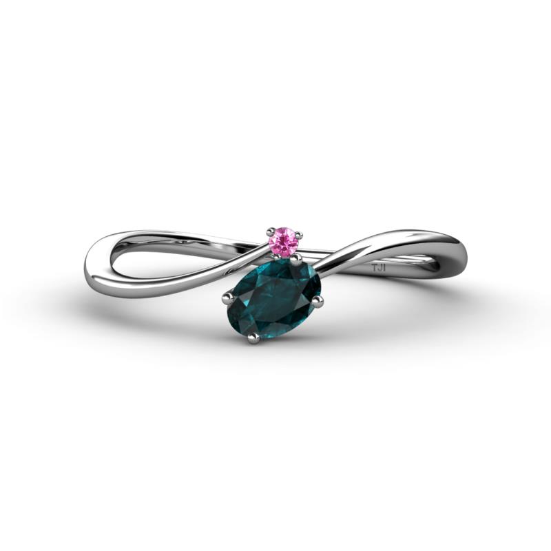 Lucie Bold Oval Cut London Blue Topaz and Round Pink Sapphire 2 Stone Promise Ring 