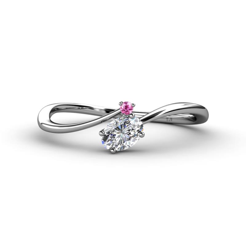 Lucie Bold Oval Cut Diamond and Round Pink Sapphire 2 Stone Promise Ring 