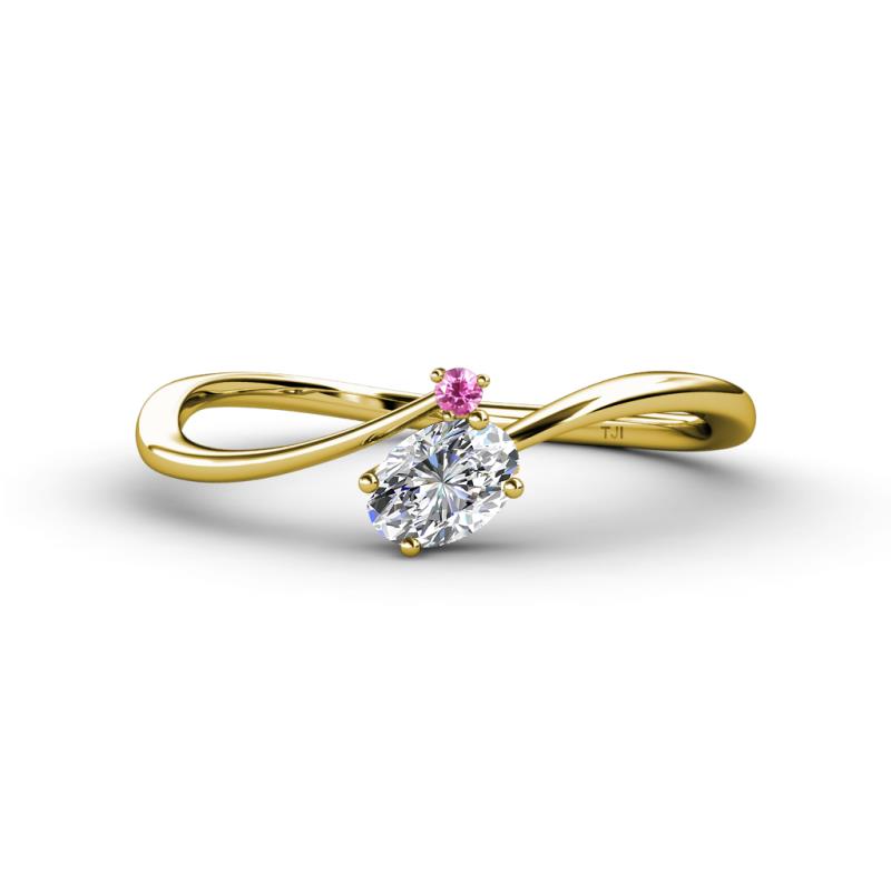 Lucie Bold Oval Cut Diamond and Round Pink Sapphire 2 Stone Promise Ring 