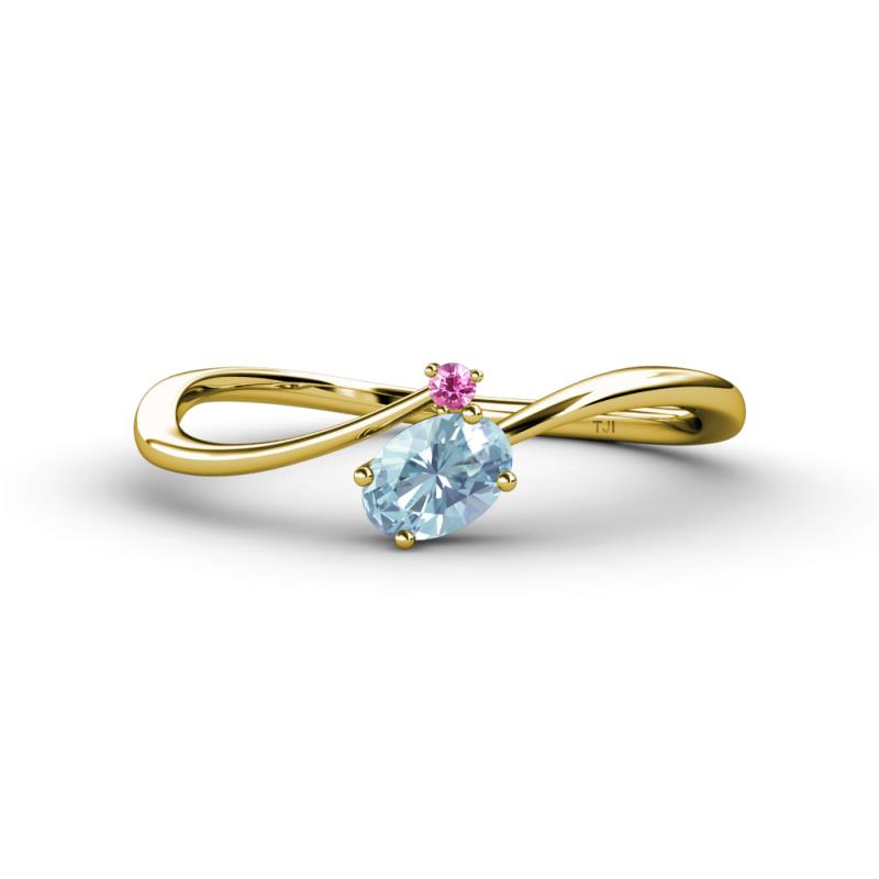Lucie Bold Oval Cut Aquamarine and Round Pink Sapphire 2 Stone Promise Ring 
