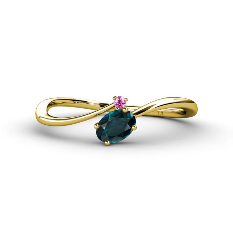 Lucie Bold Oval Cut London Blue Topaz and Round Pink Sapphire 2 Stone Promise Ring 