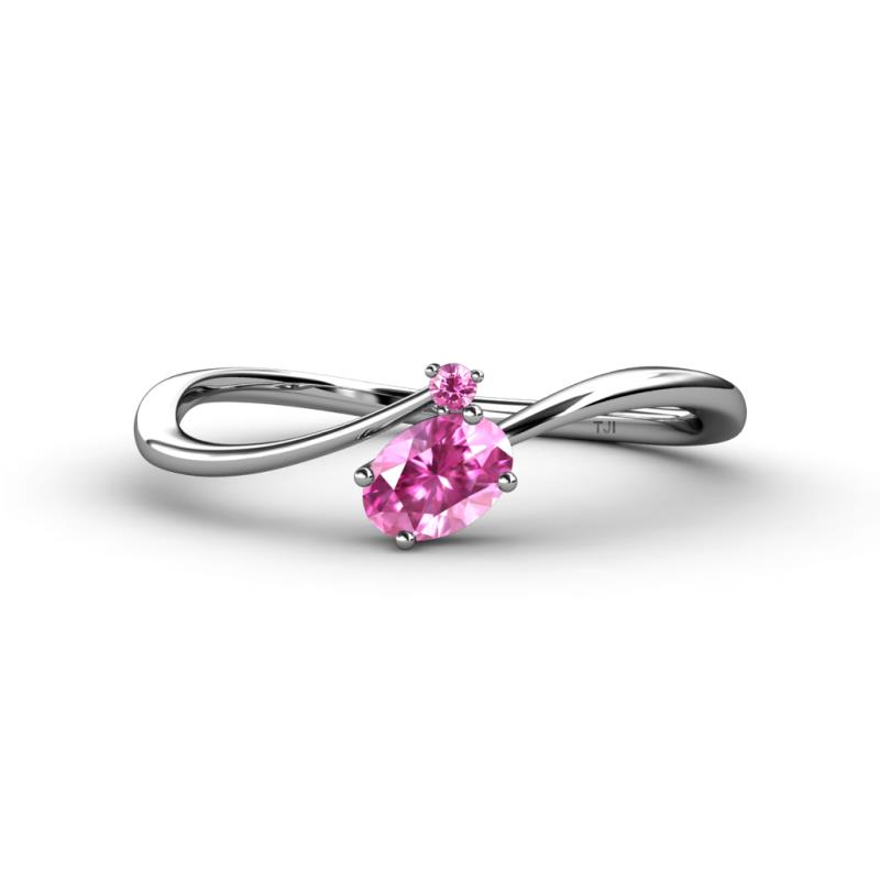 Lucie Bold Oval Cut and Round Pink Sapphire 2 Stone Promise Ring 