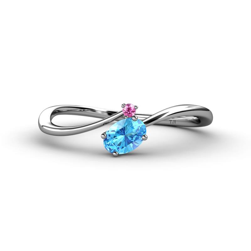 Lucie Bold Oval Cut Blue Topaz and Round Pink Sapphire 2 Stone Promise Ring 