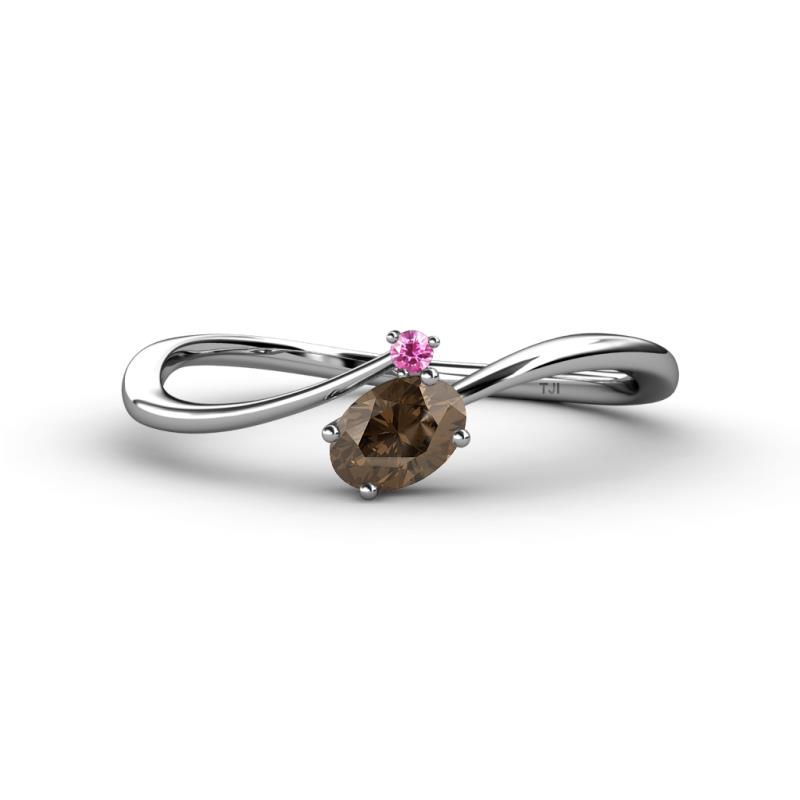 Lucie Bold Oval Cut Smoky Quartz and Round Pink Sapphire 2 Stone Promise Ring 