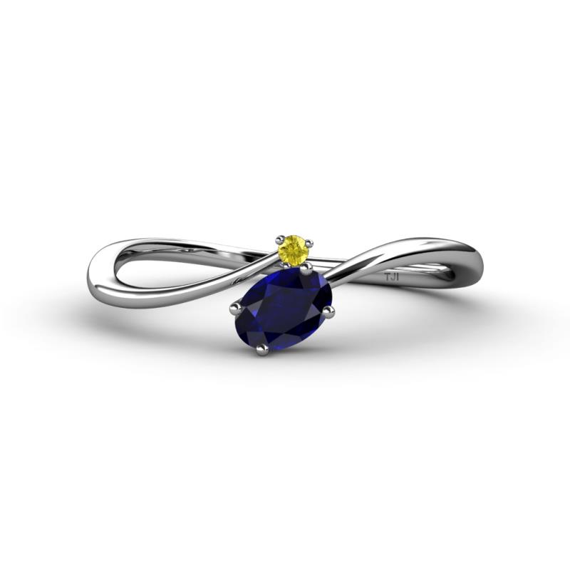 Lucie Bold Oval Cut Blue Sapphire and Round Yellow Sapphire 2 Stone Promise Ring 