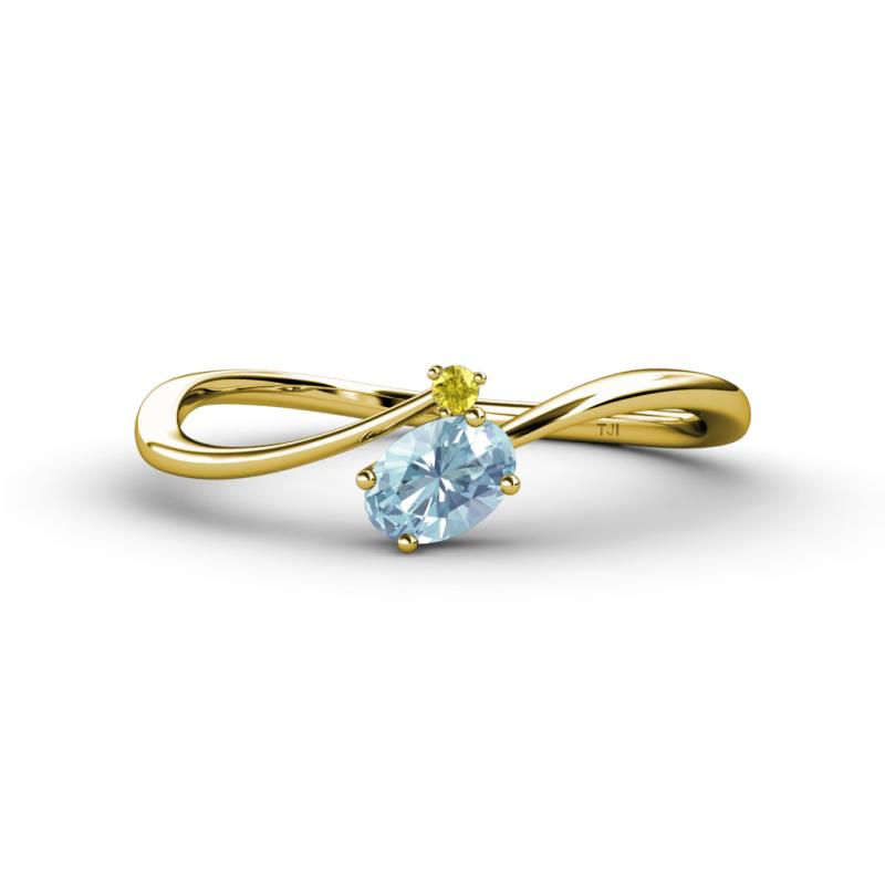 Lucie Bold Oval Cut Aquamarine and Round Yellow Sapphire 2 Stone Promise Ring 