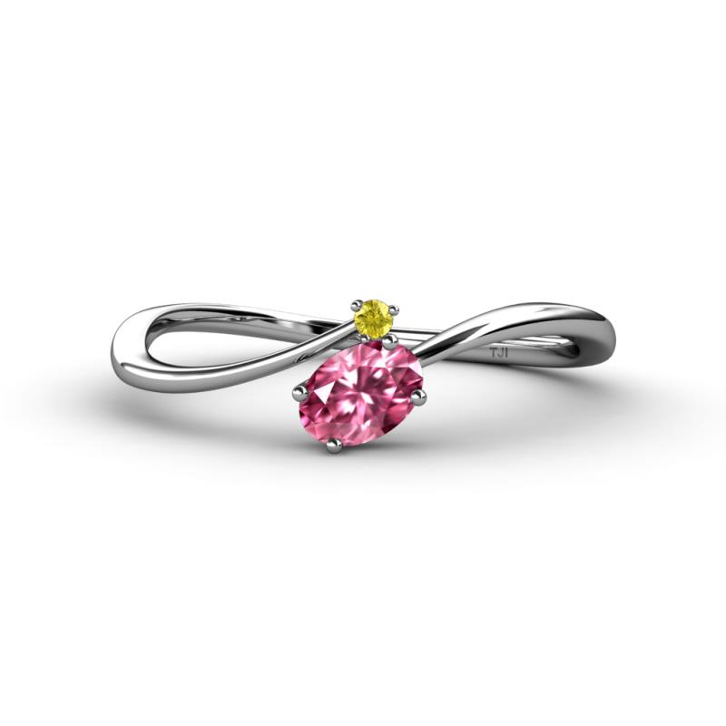 Lucie Bold Oval Cut Pink Tourmaline and Round Yellow Sapphire 2 Stone Promise Ring 