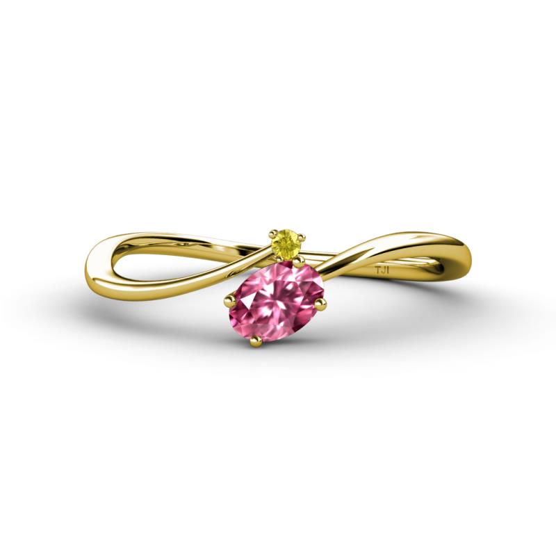 Lucie Bold Oval Cut Pink Tourmaline and Round Yellow Sapphire 2 Stone Promise Ring 