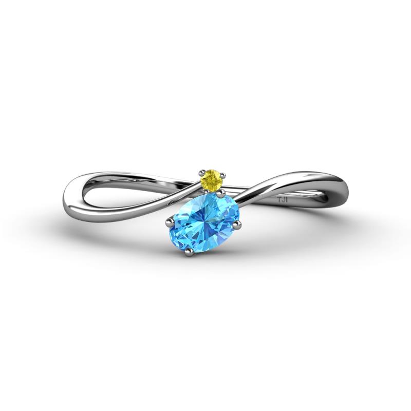 Lucie Bold Oval Cut Blue Topaz and Round Yellow Sapphire 2 Stone Promise Ring 