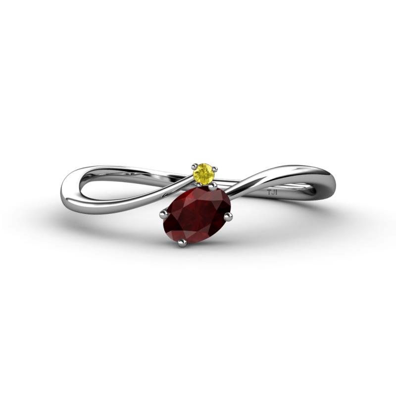 Lucie Bold Oval Cut Red Garnet and Round Yellow Sapphire 2 Stone Promise Ring 