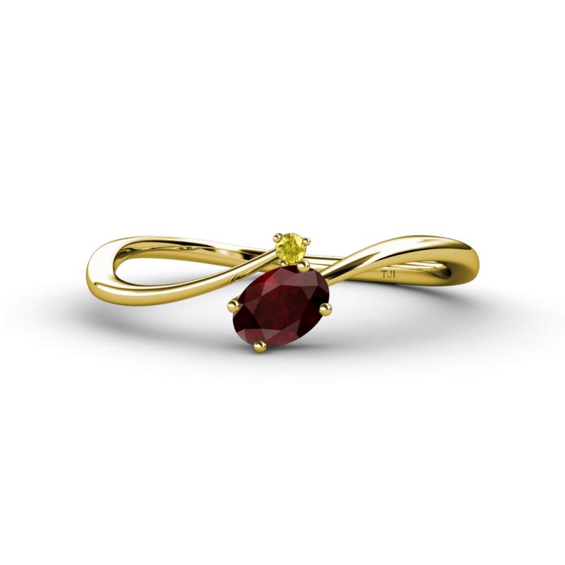 Lucie Bold Oval Cut Red Garnet and Round Yellow Sapphire 2 Stone Promise Ring 