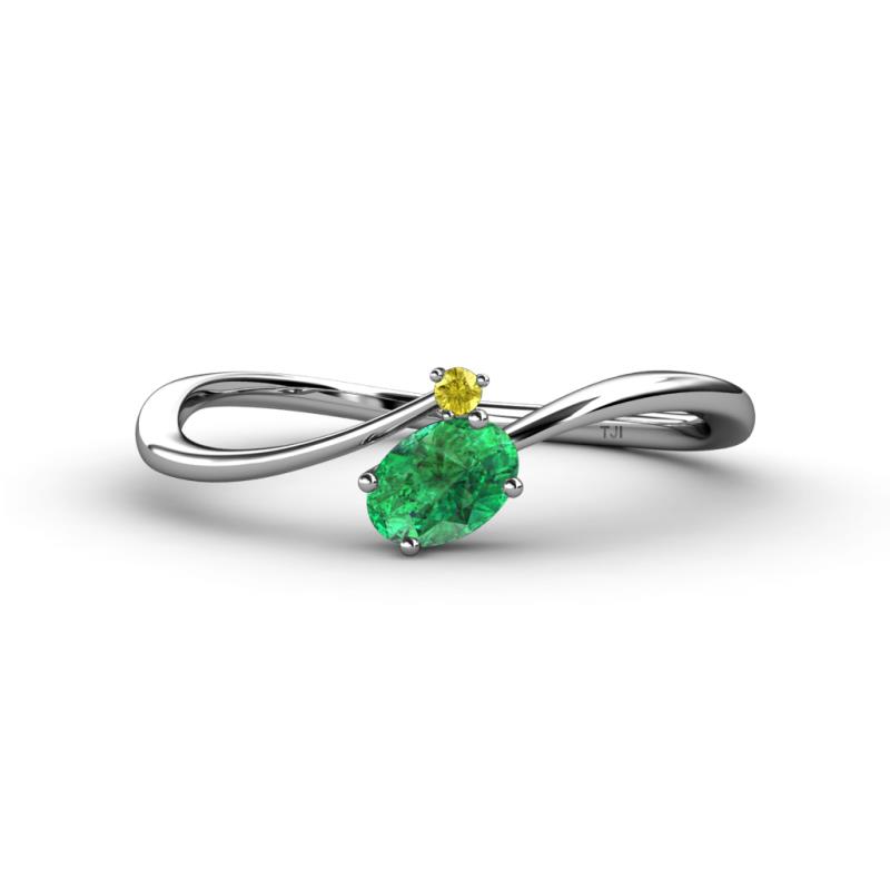 Lucie Bold Oval Cut Emerald and Round Yellow Sapphire 2 Stone Promise Ring 