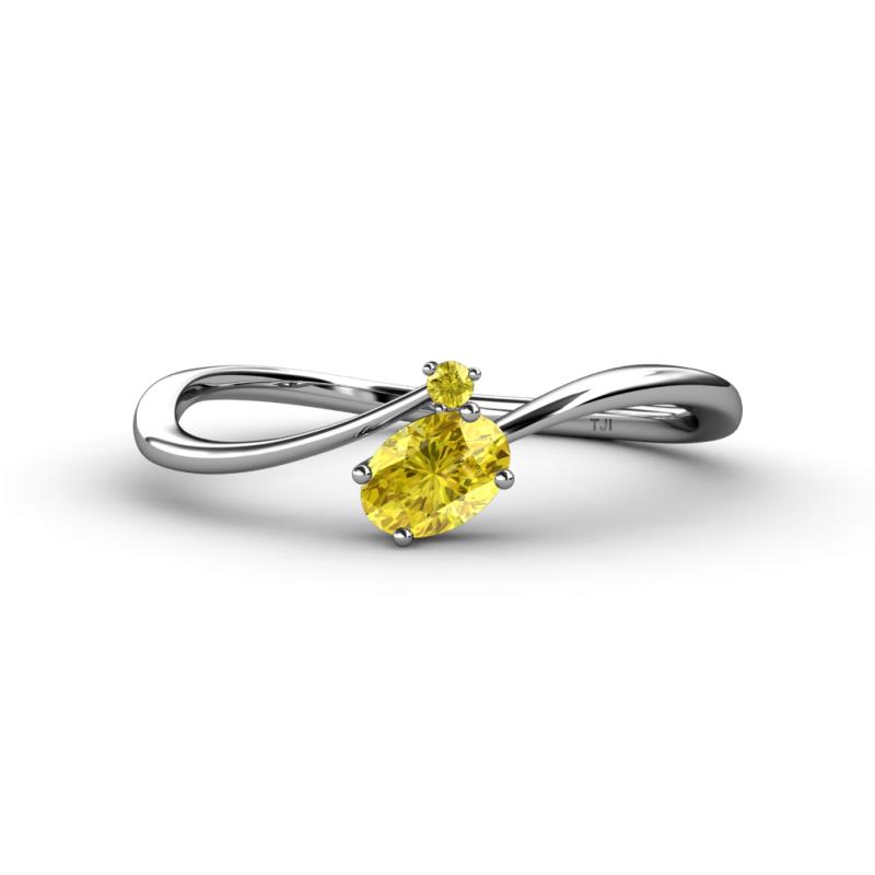 Lucie Bold Oval Cut and Round Yellow Sapphire 2 Stone Promise Ring 