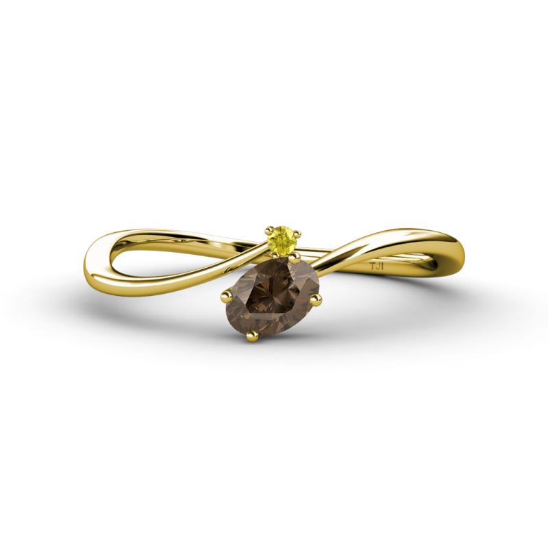 Lucie Bold Oval Cut Smoky Quartz and Round Yellow Sapphire 2 Stone Promise Ring 