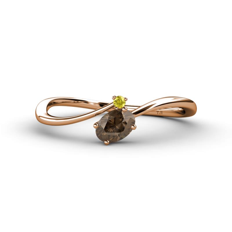 Lucie Bold Oval Cut Smoky Quartz and Round Yellow Sapphire 2 Stone Promise Ring 