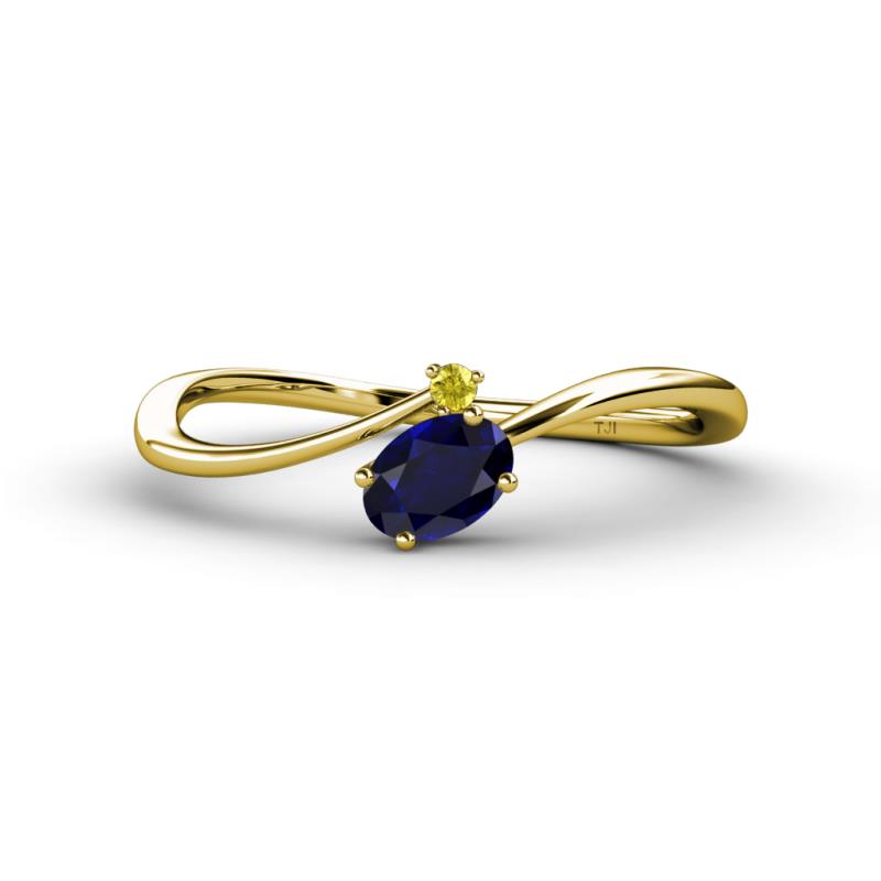 Lucie Bold Oval Cut Blue Sapphire and Round Yellow Sapphire 2 Stone Promise Ring 