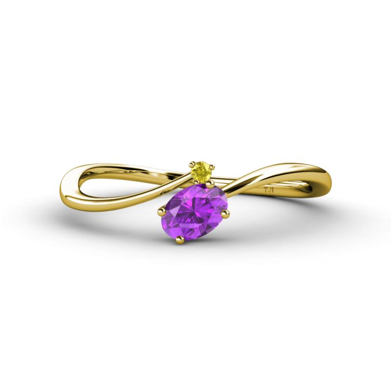 Lucie Bold Oval Cut Amethyst and Round Yellow Sapphire 2 Stone Promise Ring 