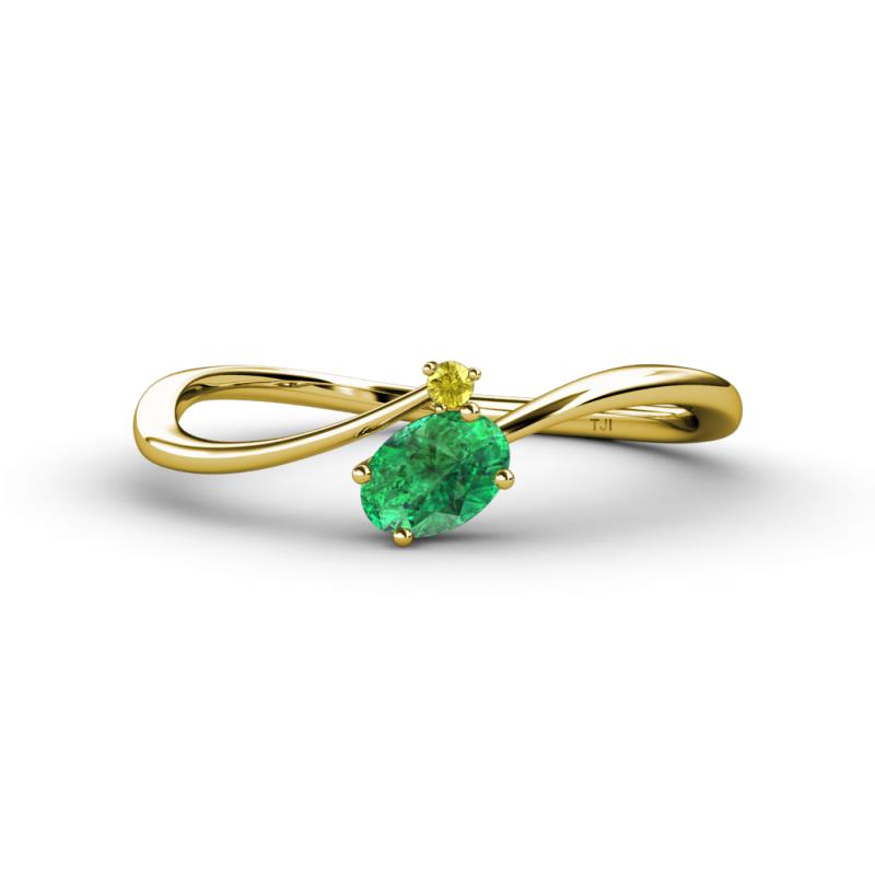 Lucie Bold Oval Cut Emerald and Round Yellow Sapphire 2 Stone Promise Ring 