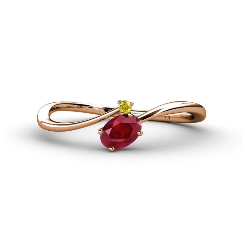 Lucie Bold Oval Cut Ruby and Round Yellow Sapphire 2 Stone Promise Ring 