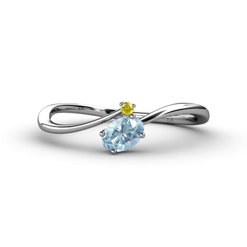 Lucie Bold Oval Cut Aquamarine and Round Yellow Sapphire 2 Stone Promise Ring 