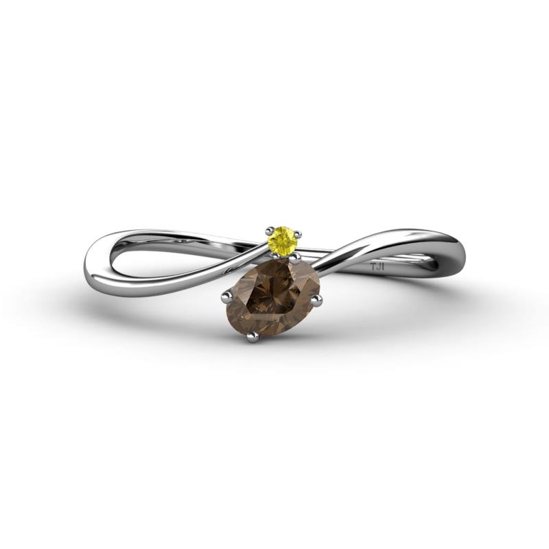Lucie Bold Oval Cut Smoky Quartz and Round Yellow Sapphire 2 Stone Promise Ring 