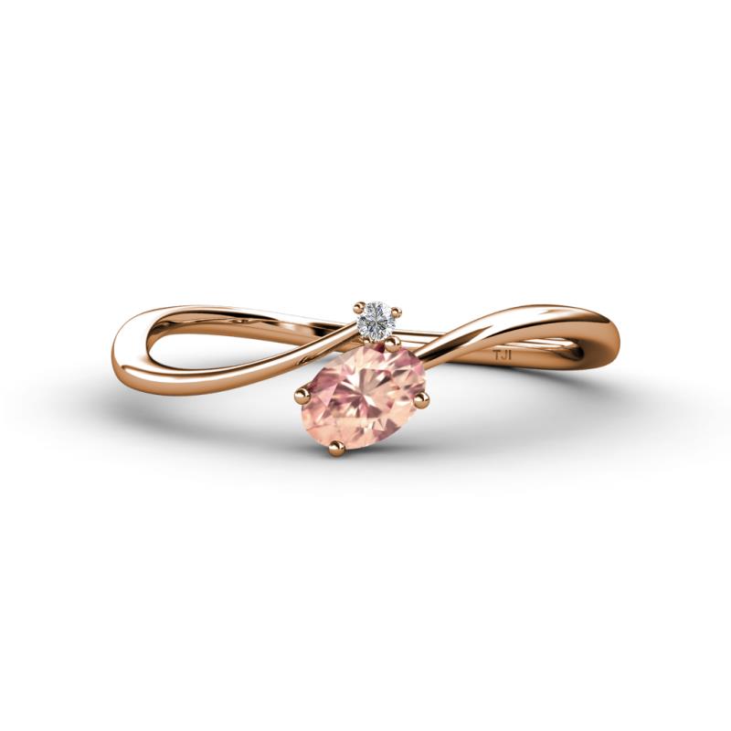 Lucie Bold Oval Cut Morganite and Round Diamond 2 Stone Promise Ring 