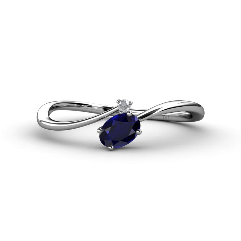 Lucie Bold Oval Cut Blue Sapphire and Round White Sapphire 2 Stone Promise Ring 