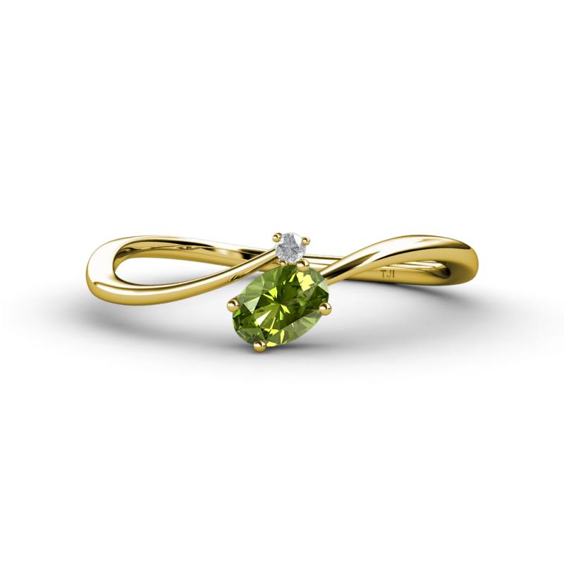 Lucie Bold Oval Cut Peridot and Round White Sapphire 2 Stone Promise Ring 