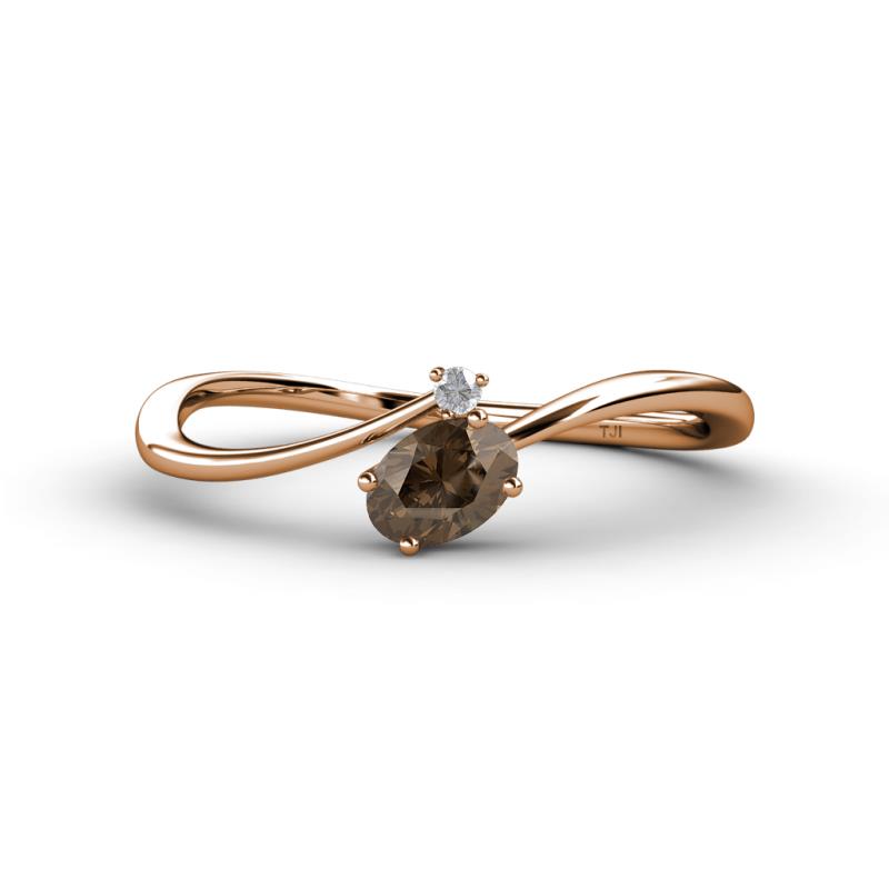 Lucie Bold Oval Cut Smoky Quartz and Round White Sapphire 2 Stone Promise Ring 