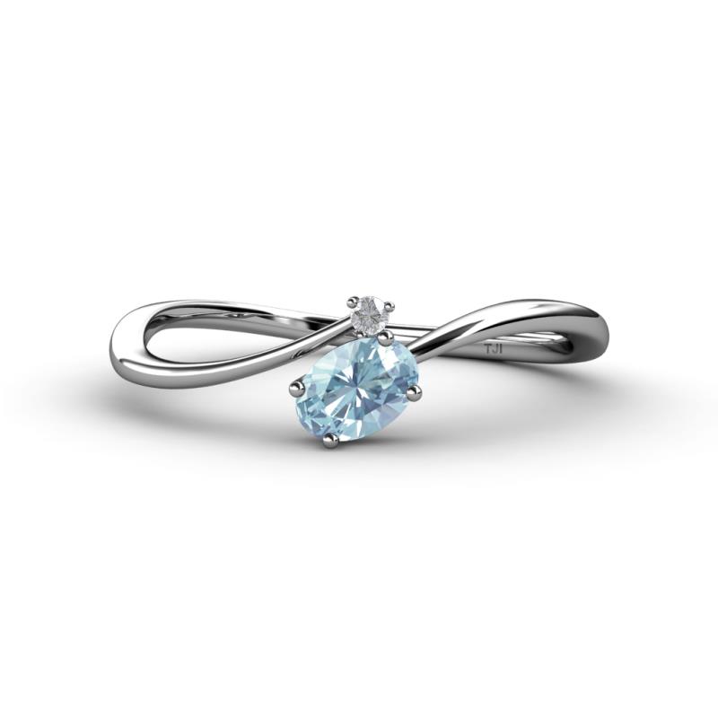 Lucie Bold Oval Cut Aquamarine and Round White Sapphire 2 Stone Promise Ring 