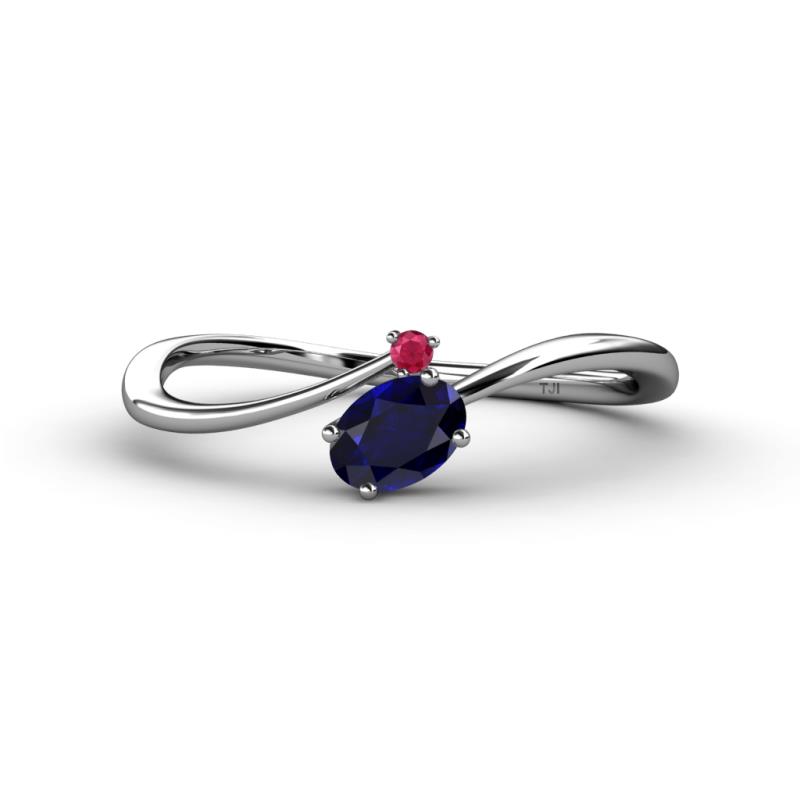 Lucie Bold Oval Cut Blue Sapphire and Round Ruby 2 Stone Promise Ring 