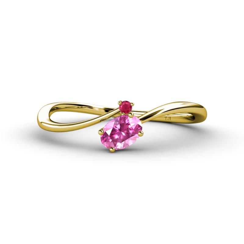 Lucie Bold Oval Cut Pink Sapphire and Round Ruby 2 Stone Promise Ring 