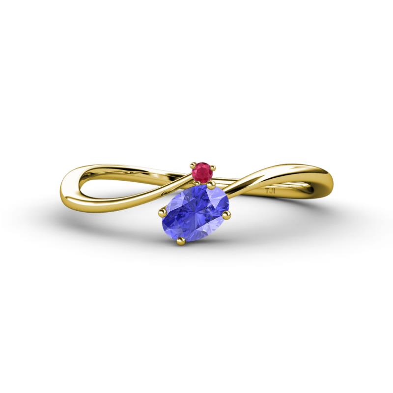 Lucie Bold Oval Cut Tanzanite and Round Ruby 2 Stone Promise Ring 
