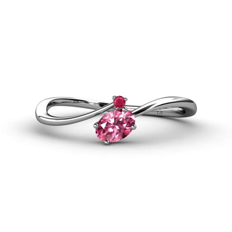 Lucie Bold Oval Cut Pink Tourmaline and Round Ruby 2 Stone Promise Ring 