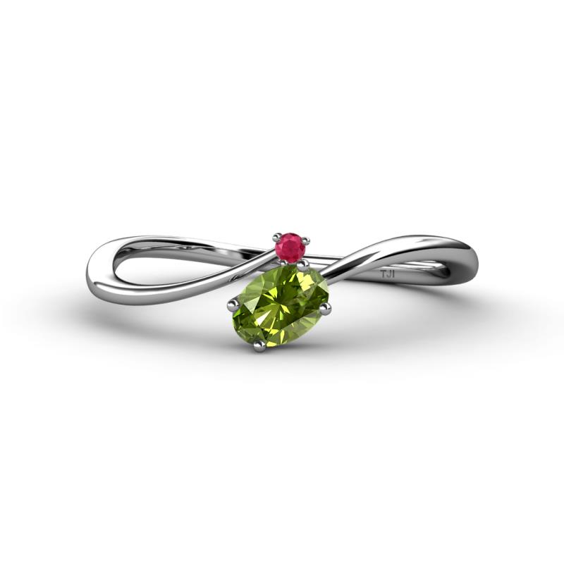 Lucie Bold Oval Cut Peridot and Round Ruby 2 Stone Promise Ring 