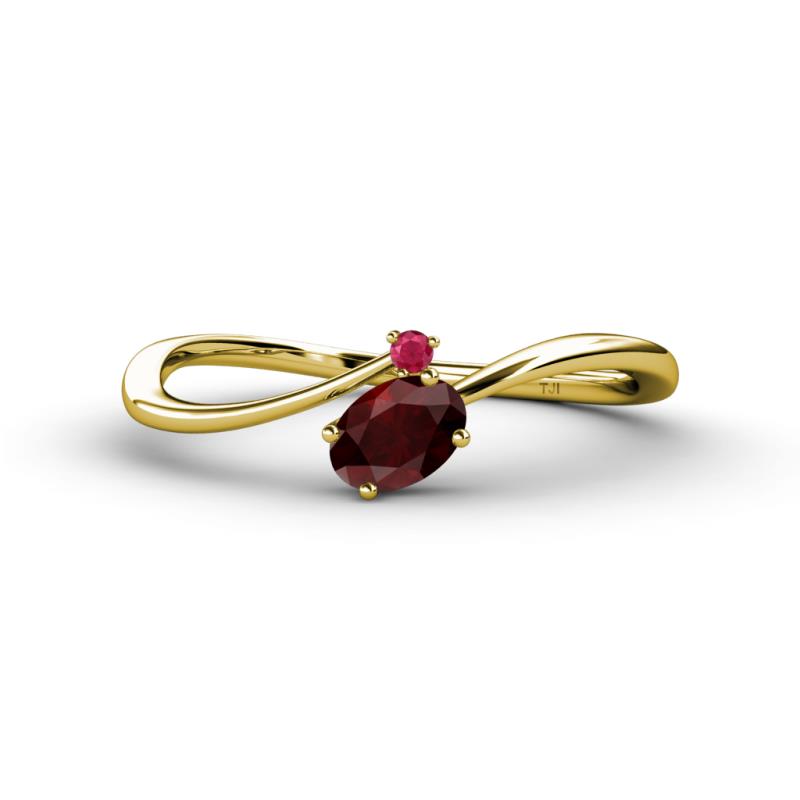 Lucie Bold Oval Cut Red Garnet and Round Ruby 2 Stone Promise Ring 