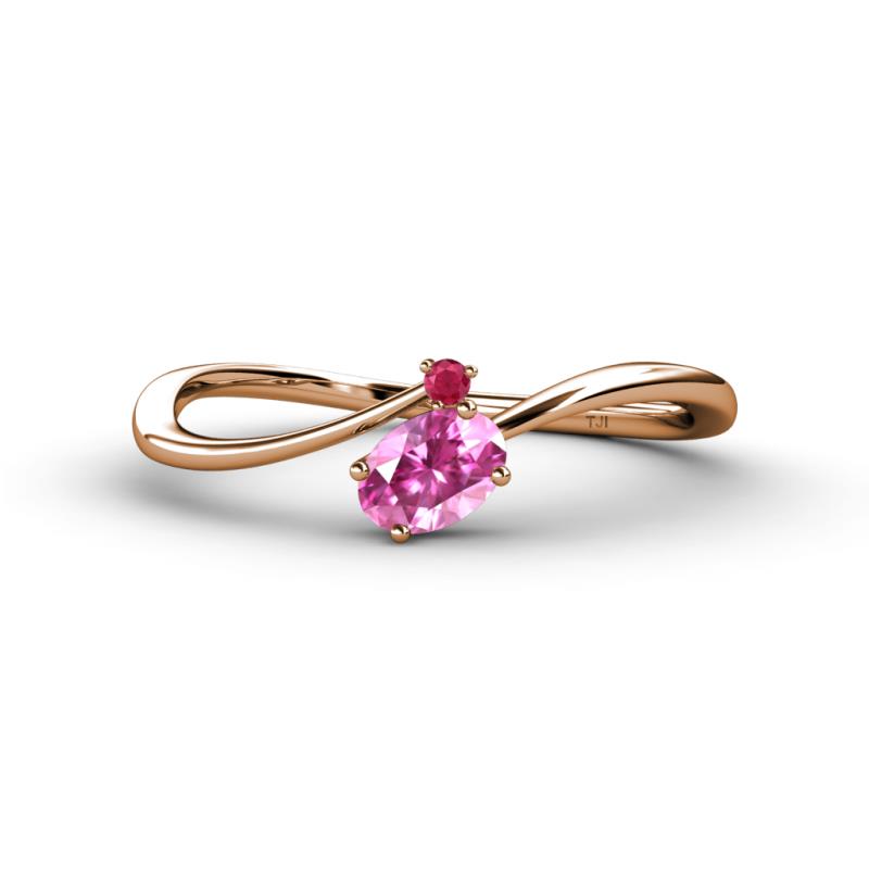 Lucie Bold Oval Cut Pink Sapphire and Round Ruby 2 Stone Promise Ring 