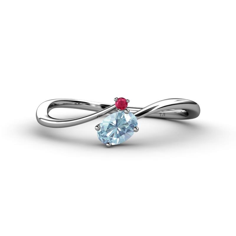 Lucie Bold Oval Cut Aquamarine and Round Ruby 2 Stone Promise Ring 