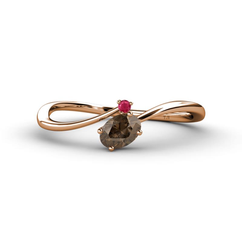 Lucie Bold Oval Cut Smoky Quartz and Round Ruby 2 Stone Promise Ring 