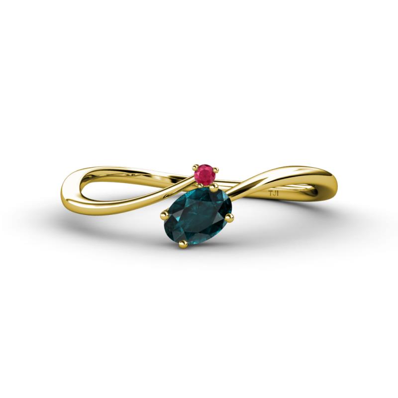 Lucie Bold Oval Cut London Blue Topaz and Round Ruby 2 Stone Promise Ring 